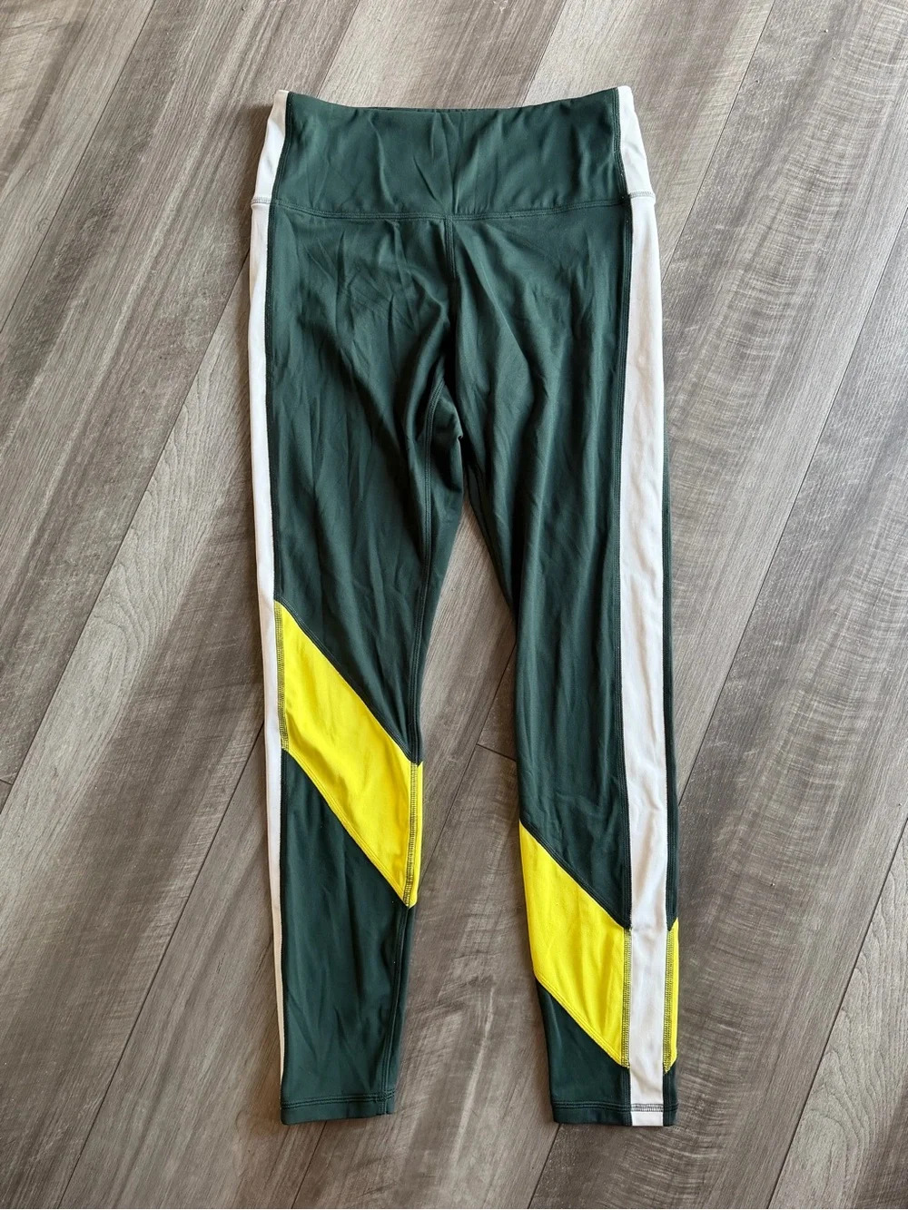 Tory Burch Sport High-Rise Weightless Color Block Leggings Green/Yellow Size M